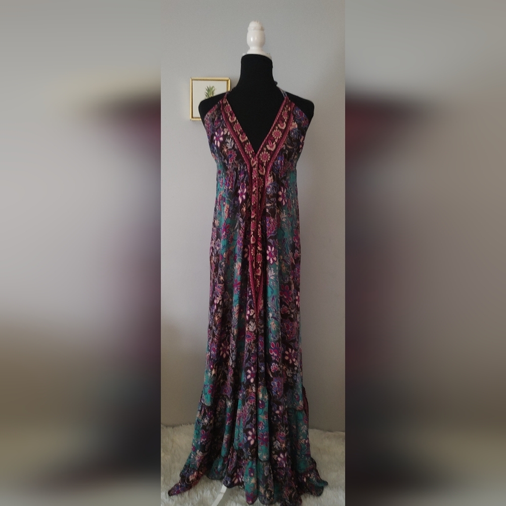 Karma Highway dress Style Boho Floral Maxi Halter Neck Multicolor One Size New